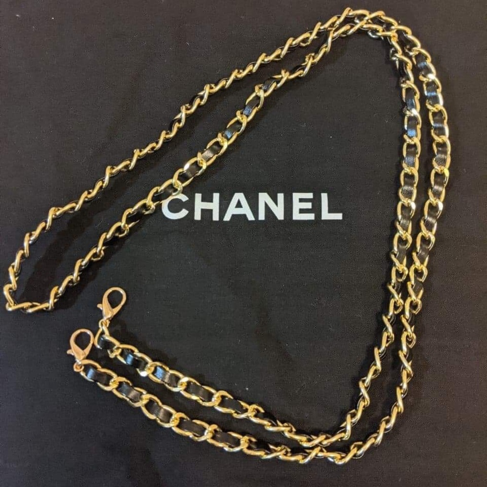 High quality black leather gold metal purse chain